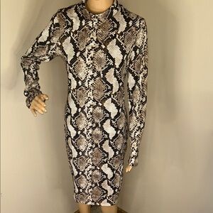 Leith Python Print Long Sleeve Dress